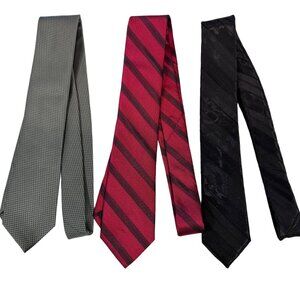 Calvin Klein 100% Silk Necktie Stripe Geo Tie Red Black Gray 59.5" X 4"Lot of 3